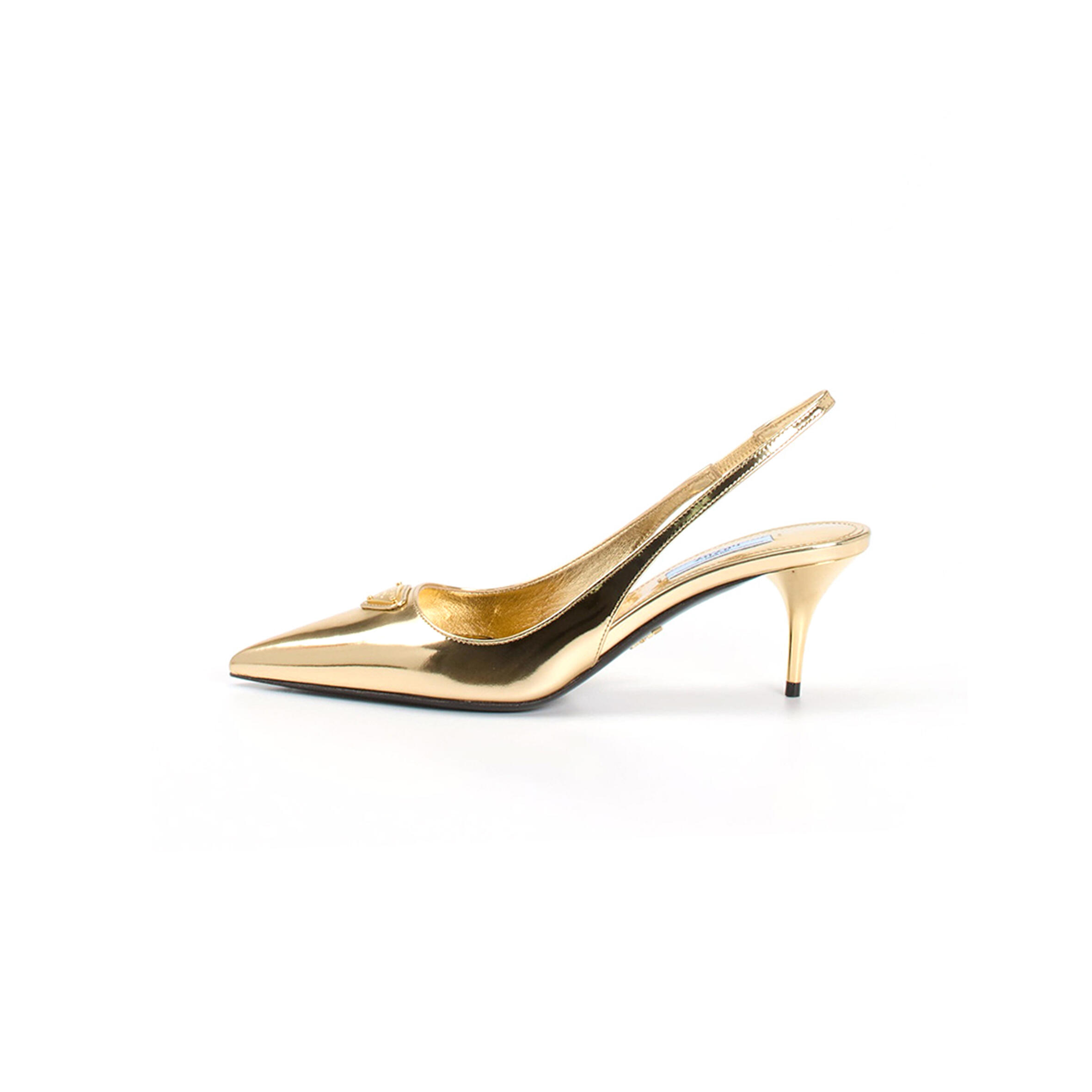 PRADA METALLIC LEATHER SLINGBACK PUMPS GOLD